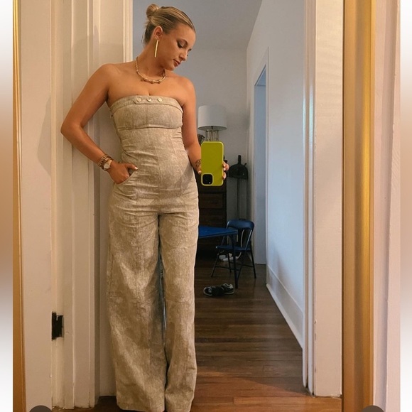 Zara NWT PRINTED LINEN BLEND JUMPSUIT - Picture 8 of 15